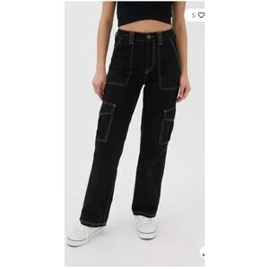 BDG High Rise Black Contrast Stitch Skate Jeans Y2K Grunge Wide Leg Size 29